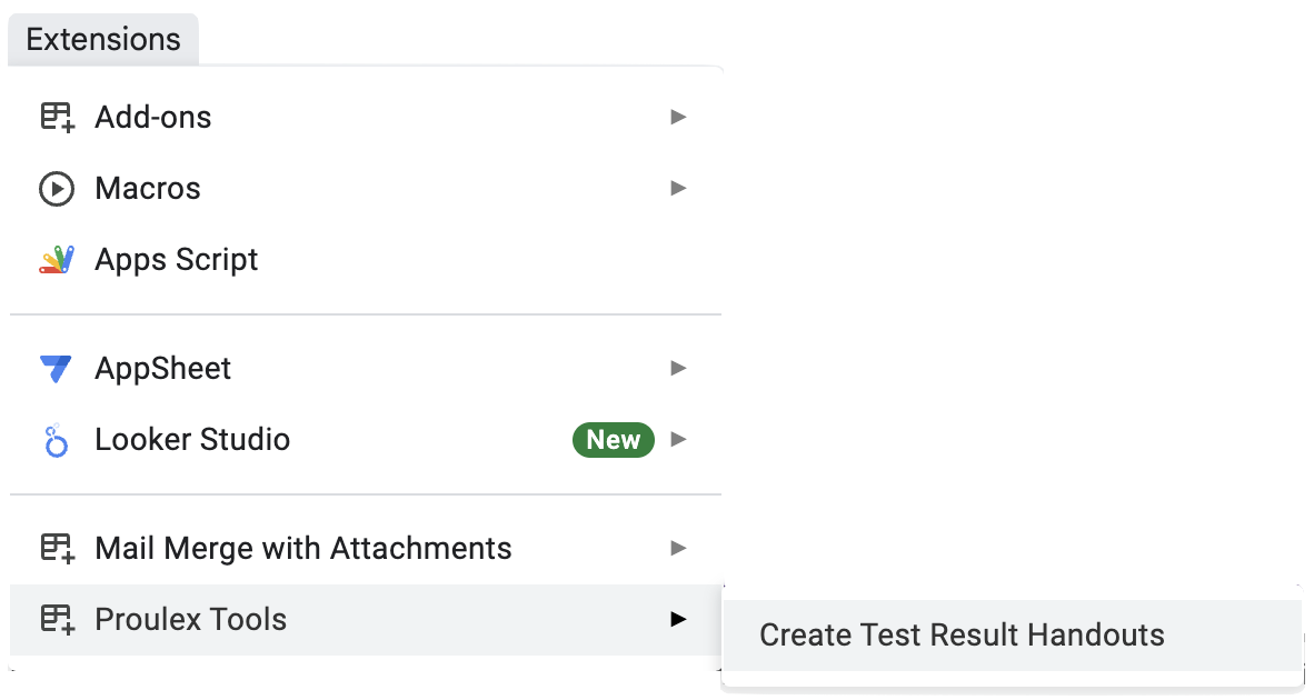 Google Sheets Extensions Menu Screenshot