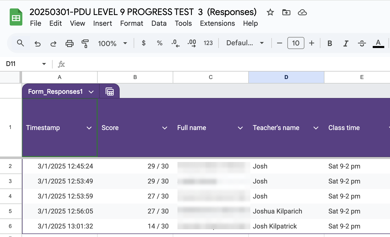 Google Sheets Form Responses